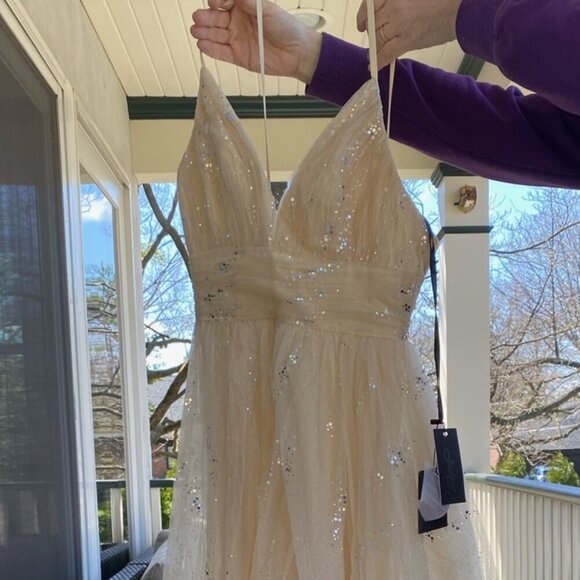 NWT J'Adore Dresses J16052 Sparkle Tulle Prom Dress Cream Size 10 - Picture 7 of 7